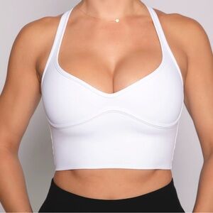 Low scoop sports bra - white